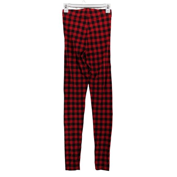 Old Navy Buffalo Plaid‎ Leggings XS Tall Black Red High Waisted Check Mid Rise - Picture 2 of 7